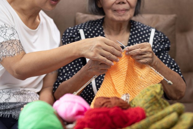 senior women knitting