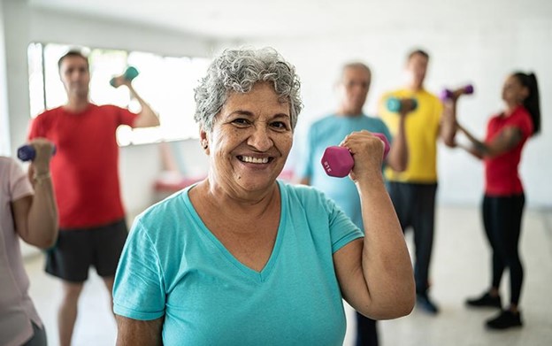 a group of seniors in a fitness class